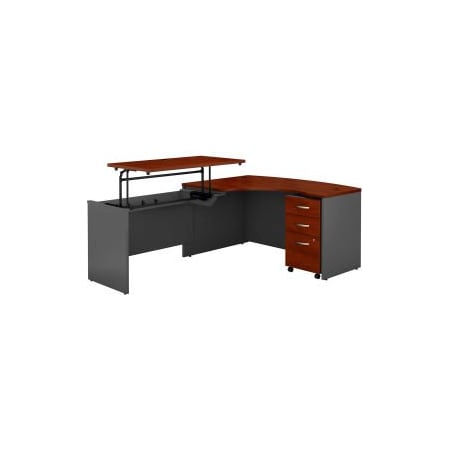Bush Ind Bush Furniture 60in Left Hand 3 Position Sit-Stand L-Desk - Graphite Gray / Hansen Cherry - Series C SRC127HCSU